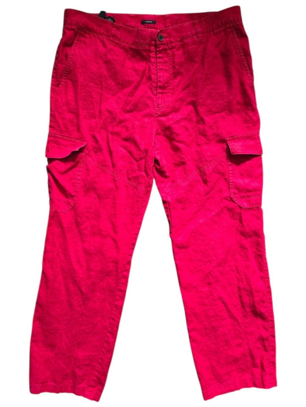 INC International Concepts Men's 100% Linen Cargo Pants Red London Fit 34x29